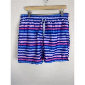 TailorByrd Swim Trunks Mens M Blue Pink Striped Drawstring Lined